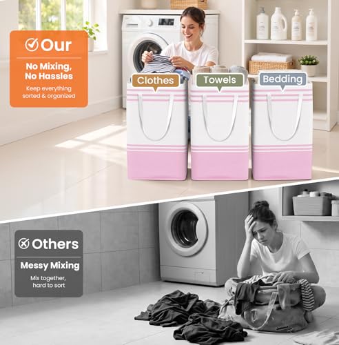 TranquilRelax 3-Pack Laundry Basket, Laundry Hamper, Pink-88L | Freestanding＆Water-Resistant Laundry Hamper, Collapsible Tall Clothes Hamper with Carry Handles for Clothes, Laundry Basket - color: Pink, size: 88L
