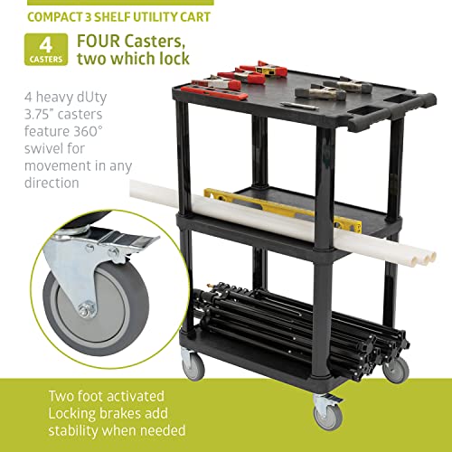 Pearington 3-Tier Compact Multi-Purpose Utility Cart with Lockable Wheels and Ergonomic Handle, Black, 2 Pack - size: 2 Pack