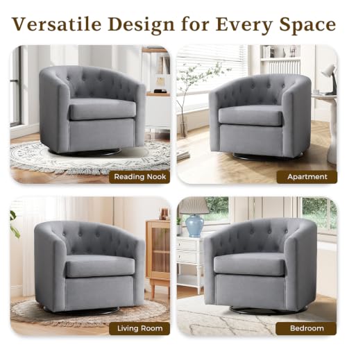 ANJ Swivel Accent Chair, 360 Degree Round Swivel Barrel Chairs with Padded Armrests & Comfy Backrest, Modern Linen Fabric Armchair for Living Room, Bedroom, Office, Grey - color: Grey