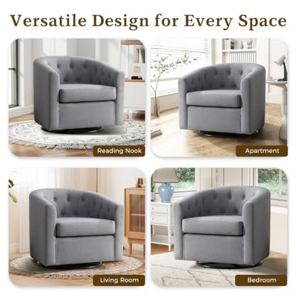 ANJ Swivel Accent Chair, 360 Degree Round Swivel Barrel Chairs with Padded Armrests & Comfy Backrest, Modern Linen Fabric Armchair for Living Room, Bedroom, Office, Grey - color: Grey