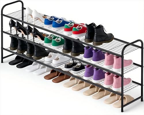 Ekisemio 3-Tier Long Metal Shoe Rack, Wide Stackable Shoe Organizer for Closet & Entryway, with Sturdy Wire Grid Storage Shelf for Bedroom, Black - size: 11.5"D x 43"W x 23.25"H