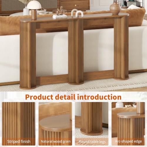 55 Inch Small Narrow Console Table Behind Couch, Mid-Century Modern Fluted Skinny Entryway Table, Slim Sofa Table for Hallway, Living Room, Wood, Brown, Walnut - color: Walnut-55 Inch