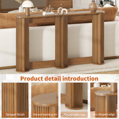 55 Inch Small Narrow Console Table Behind Couch, Mid-Century Modern Fluted Skinny Entryway Table, Slim Sofa Table for Hallway, Living Room, Wood, Brown, Walnut - color: Walnut-55 Inch