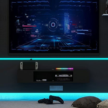 GHC Floating TV Stand, Wall Mounted Entertainment Center and Cabinet Shelf, TV Console with Storage，Media Console for DVD Player, Space-Saving Under TV Shelf for Bedroom, Living Room (Black) - color: Black