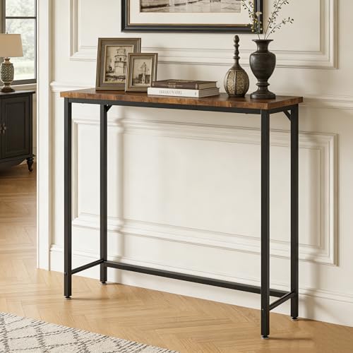 Narrow Entryway Console Table & Sofa Side Table - Industrial Hallway Table for Small Spaces, Behind Couch Table, Multi-Functional Living Room Bedroom Office,Brown, 29.5" x 9.4" x 29.5" - color: Brown