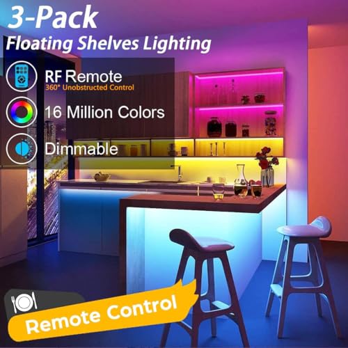 Battery Powered LED Strip Lights, Wireless RGB LED Strip Lights with 24 Keys Remote Control, 20 inch x 3 Pack for Kitchen Under Cabinet Lighting, Shelves, Under Counter, Closet, Cordless Click Light - color: RGB 3Pack