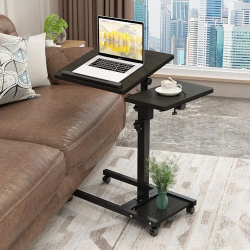 TigerDad Mobile Adjustable Height Laptop Stand PC Computer Portable Notebook Swivel Laptop Desk Rolling Table Desk Cart Tiltable with Wheels Casters& Mouse Pad Table - color: Dekuwood