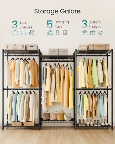 SONGMICS Heavy-Duty Clothes Rack, Garment Rack, Portable Closet, 86.4-Inch Wide Clothing Rack with Adjustable Mesh Shelves and Hanging Rails, Ink Black ULGR434B01 - color: Ink Black, size: 86.4"L x 76"H, style: Without Fabric Cover