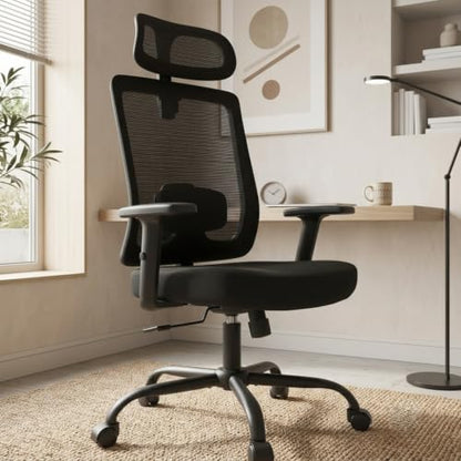 Ergonomic Office Chair, 330LBS Computer Chairs High Back with Adjustable Lumbar Support, Breathable Mesh Desk Chair Ergonomic with Thickened Cushion, Comfy Home Office Desk Chair, Black - color: Black