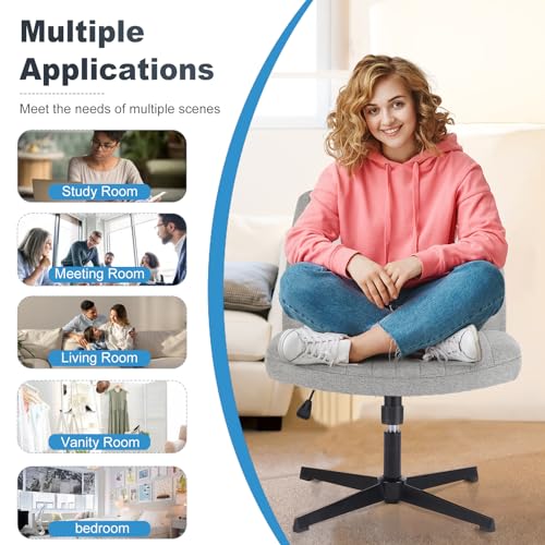 DUMOS Criss Cross Chair No Wheel Legged Office Wide Comfy Desk Vanity Chair, Armless Computer Task Seating Comfy Fabric, Swivel Home Height Adjustable for Bedroom, Study, Grey No Wheel - color: Grey No Wheel