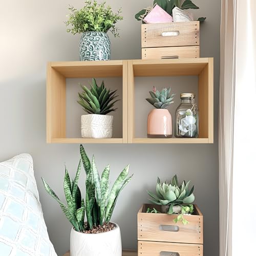 Cube Floating Shelves Set2, Display Shelves Wall Mount 7.75" D x 12.5" W x 12.5" H, (Light Walnut, Square 2 Cubes) - color: Light Walnut, size: Square-Set2