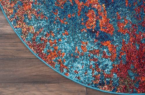Nourison Home Celestial Atlantic 7’10” x Round Area Rug - Easy Clean, Non Shedding, Bed Room, Living Room, Dining Room, Kitchen (8' x Round) - color: Atlantic, size: 7'10" (Round)