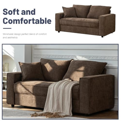 YUHUASHI Square Loveseat Sofa,Linen Fabric Upholstered Couch，Brown | 65 Inch W/Brown Sofa/Linen Fabric/Sturdy Small Space Sofa /Furniture for Living Room Bedroom/Modern Square Design - color: Brown, size: 65 Inch W