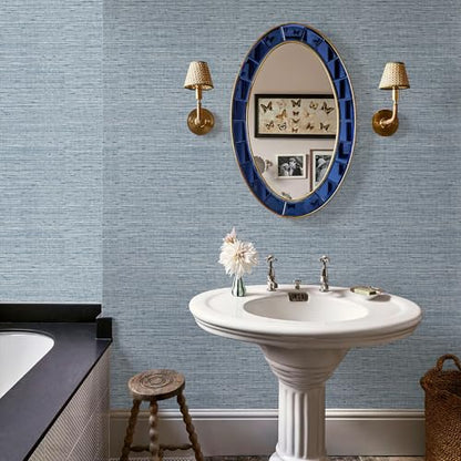 HueBurst Grasscloth Peel and Stick Wallpaper 17.3" x 394" Blue Textured Grasscloth Wall Paper Renter Friendly Wallpaper Self Adhesive Removable for Bathroom Bedroom - color: Blue, size: 17.3" x 394"