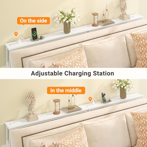 ELYKEN 78.8'' Narrow Console Table with Outlet, Sofa Table Behind Couch | Skinny Entryway Tables with Charging Station for Living Room, Hallway, 5.9 x 78.8 x 29.5in, White - color: White, size: 5.9"DX78.8"WX29.5"H