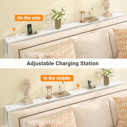 ELYKEN 78.8'' Narrow Console Table with Outlet, Sofa Table Behind Couch | Skinny Entryway Tables with Charging Station for Living Room, Hallway, 5.9 x 78.8 x 29.5in, White - color: White, size: 5.9"DX78.8"WX29.5"H
