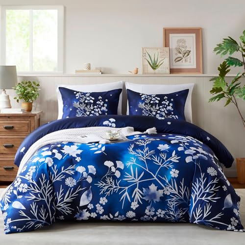Cupocupa Duvet Cover Full Size Set Boho Floral Pattern Full Duvet Cover Set for Full Size Bed Vintage Soft Bedding Leaf Print Duvet Cover with Pillowcases - color: Ginkgo Shadow, size: Full