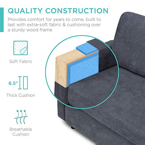 Best Choice Products Upholstered Sectional Sofa for Home, Apartment, Dorm, Bonus Room, Compact Spaces w/Chaise Lounge, 3-Seat, L-Shape Design, Reversible Ottoman Bench, 680lb Capacity - Blue/Gray - color: Linen - Blue/Gray
