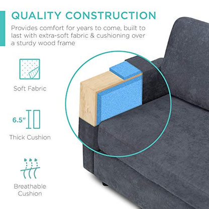Best Choice Products Upholstered Sectional Sofa for Home, Apartment, Dorm, Bonus Room, Compact Spaces w/Chaise Lounge, 3-Seat, L-Shape Design, Reversible Ottoman Bench, 680lb Capacity - Blue/Gray - color: Linen - Blue/Gray