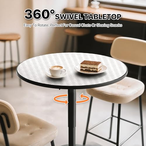 Magshion 23.5'' Round Bar Table, Adjustable Range 27.5"-36" Wood Pub Table with Black Leg and Base for Living Room Dining Room Bar Cocktail Table (Silver) - color: Silver, size: 23.5 in