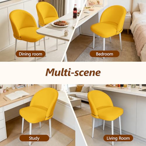 JPBSTO Swivel Vanity Chair No Wheels, Armless Desk Chair with Metal Legs, Accent Dining Chair with Ergonomic Backrest for Bedroom, Office, Dining Room, Yellow - color: Yellow, size: Set of 1