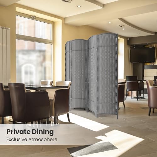 4 Panel Folding Room Divider,Woven Privacy Screen,Grey | Solid wood frame, handcrafted diamond pattern, 6FT tall, extends to 63 inches wide, no assembly required - color: Grey, size: 4-Panel