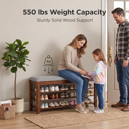Solid Wood Shoe Rack for Entryway Bench, Flip-Top Soft-Close Lid, 47.2'' | 550 lbs Max Load, Adjustable Shelves, Cushioned Entryway Shoe Storage Organizer for Mudroom, Hallway - size: 47.2''
