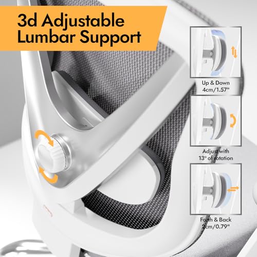 Ergonomic Mesh Office Chair - 3D Adjustable Lumbar Support & 3D Armrests, V-Shaped Back, Adjustable Desk Chair for Office & Home, White - color: White