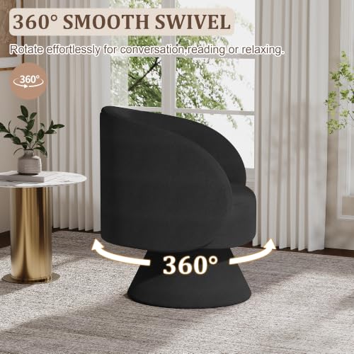 Swivel Barrel Chair Set of 2 , 360 Degree Small Accent Chair, Linen Black | Modern 360 Degree Swivel Barrel Chair Set, Comfy Small Vanity Accent Chair with Pillow for Living Room,Bedroom,Office - color: Black