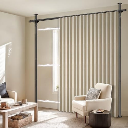 100% Blackout Room Divider Curtains Sets Beige W100 x L96 in,1 Panel Curtain Rods No Drilling Adjustable Tension (H) 43-120×(W) 35-100 in for Sound Dampening Privacy Partition - color: Beige, size: 100"W x 96"L (Pack of 1)