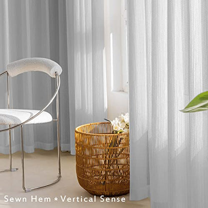 Jacquard 2 Panels Set Sheer Curtains 84 inch Length, Semi Sheer Grommet Solid Casual Soft Voile Drapes with Light Filter Window Treatments for Bedroom Living Room, Light Gray, 52" W x 84" L | Jacquard Semi Sheer Grommet Solid Casual Soft Voile Drapes with