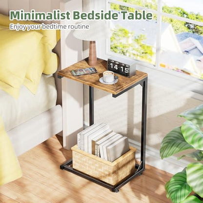 Simple Trending C Shaped End Table, Small Side Table, TV Trays for Couch, Sofa Table for Living Room, Bedside, Rustic Brown - size: Wide Table Top Single Set