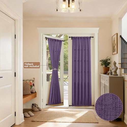 Tollpiz Linen Door Curtain Doorway Semi Sheer Curtains Closet Light Filtering Drapes Dual Rod Pocket Boho Window Curtain for Room Divider, 25 x 72 inches Long, Royal Purple, 1 Panel - color: Royal Purple, size: 25"W x 72"L (Pack of 1)