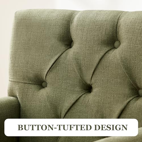HUIMO Accent Chair, Tufted Upholstered Club Chair, Olive Green | Tufted upholstered club chair with lumbar pillow and solid wood legs. Suitable for living rooms, bedrooms, and reading nooks. - color: Green