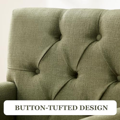 HUIMO Accent Chair, Tufted Upholstered Club Chair, Olive Green | Tufted upholstered club chair with lumbar pillow and solid wood legs. Suitable for living rooms, bedrooms, and reading nooks. - color: Green