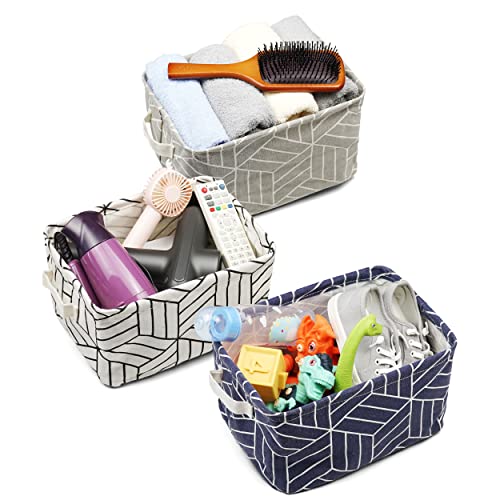 CROWNED 6 Pcs Storage Basket Foldable Cube Fabric Bins Square Mini Box Receive Organizer Rectangle Canvas with Handles for Home Office Books Small 11x8x6.3 inch Navy | 11x8x6.3 inch Square Mini Box Receive Organizer, Small Rectangle Canvas with Handles, F