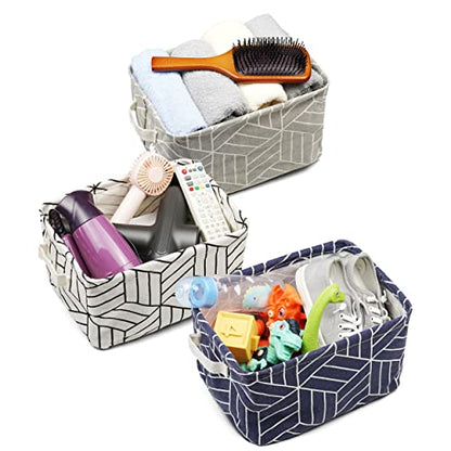 CROWNED 6 Pcs Storage Basket Foldable Cube Fabric Bins Square Mini Box Receive Organizer Rectangle Canvas with Handles for Home Office Books Small 11x8x6.3 inch Grey | 11x8x6.3 inch Square Mini Box Receive Organizer, Small Rectangle Canvas with Handles, F