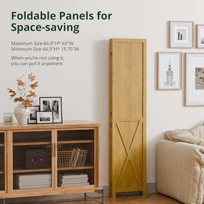 4 Panel Folding Room Divider, Solid Wood Privacy Screen, Freestanding Partition Wall, Temporary Wall for Home/Office/Bedroom/Restaurant, Natural - color: Natural