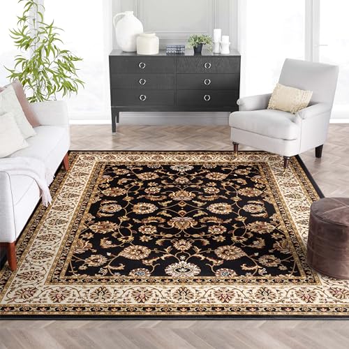 Well Woven Barclay Collection Sarouk Black 8x10 Area Rug - for Living Room, Bedroom, and Dining Room - color: Black, size: 7'10" x 9'10" (Rectangular)