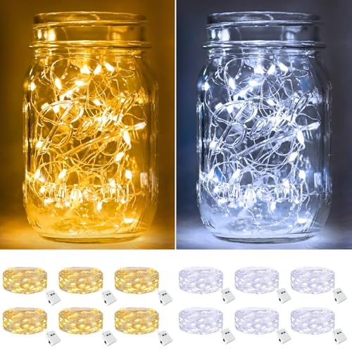 btfarm 12 Pack Fairy Lights Battery Operated Twinkle Lights with 3 Modes | 7Ft 7Ft 20 Led String Light, Waterproof Bulk Small Mini Silver Wire for Christmas Mason Jars Wedding Table Centerpiece - color: 2 Colors, size: 12 Pack