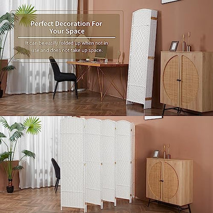 8 Panel Room Divider, 6 FT Wide Folding Screen Room Divider, Off White | Double Hinged Folding Screen Room Dividers for Patio Privacy - color: Off White, size: 8 Panels