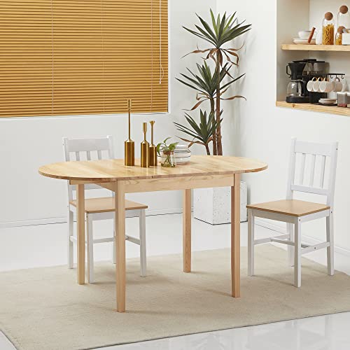 Drop Leaf Dining Table, 55-in Solid Pine, Natural | Solid pine construction, drop-leaf design, expands to 55 in, seats 4-6, assembly required