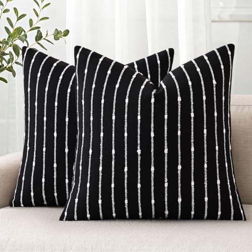 decorUhome Striped Decorative Throw Pillow Covers 20x20 Set of 2, Black | Modern Accent Pillow Covers, Textured Jacquard Design, Elegant Home Style for Sofa, Couch, Bed, Living Room - color: Black, size: 20" x 20" (Pack of 2)