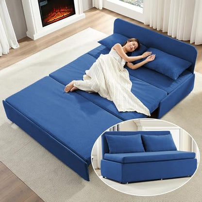 BALUS 43" W Queen Size Sleeper Couch Bed Pull Out Sofa with Pullout Beds, 2 in 1 Convertible Linen Single Sleepers Sofas Chair with Foldable Mattress and Pillows for Small Space Apartment, Blue - color: Blue, size: Queen