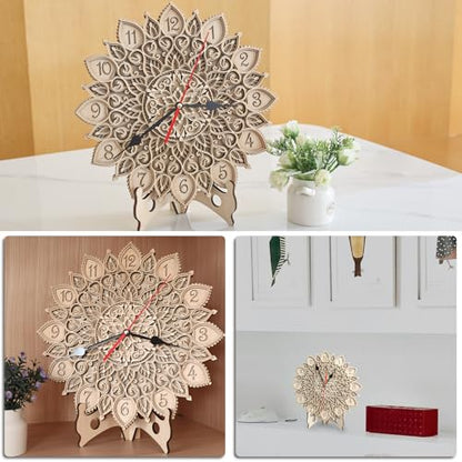 12-Inch 3D Mandala Wall Clock, Silent Non-Ticking Decorative Wooden Clock for Living Room, Boho Wall Art & Modern Farmhouse Home Decor, Unique Housewarming Gift for Bedroom or Office