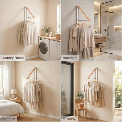 RFOUO White Foldable Wall Mounted Clothes Drying Rack,Laundry Hanger,1 Pack | Space saving Foldable Clothes Hanger for Laundry Organization,coat hanger racks,laundry drying rack,Clothes drying hanger - size: 1 Pack
