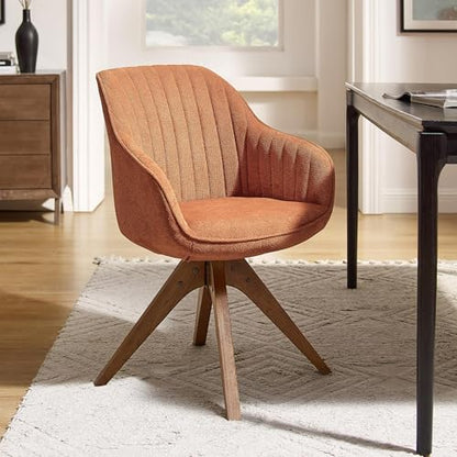 Swivel Desk Chair for Home Office, Fabric, Caramel | No Wheels, Oka Wood Legs, Mid Century Modern, Upholstered, 360° Swivel, Accent Chair, Living Room, Bedroom - color: Caramel, size: Fabric