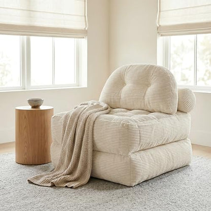 Folding Sofa Bed with Pillow Convertible Sleeper Chair Boneless Foldable Couch Comfy Floor Sofa Lounge Couch Bed for Living Room, Bedroom, Apartment, Beige - color: Beige