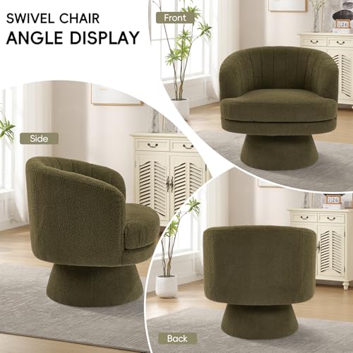Swivel Accent Chair with Armrest, Modern 360 Degree Swivel Barrel Chair with Curve Back and Soft Cushion,Comfy Round Sherpa Teddy Armchair Single Sofa for Living Room,Bedroom, Green - color: Green