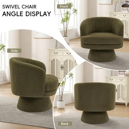 Swivel Accent Chair with Armrest, Modern 360 Degree Swivel Barrel Chair with Curve Back and Soft Cushion,Comfy Round Sherpa Teddy Armchair Single Sofa for Living Room,Bedroom, Green - color: Green
